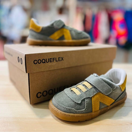 Zapatillas Barefoot Serraje Verde Oliva & Mostaza | COQUEFLEX