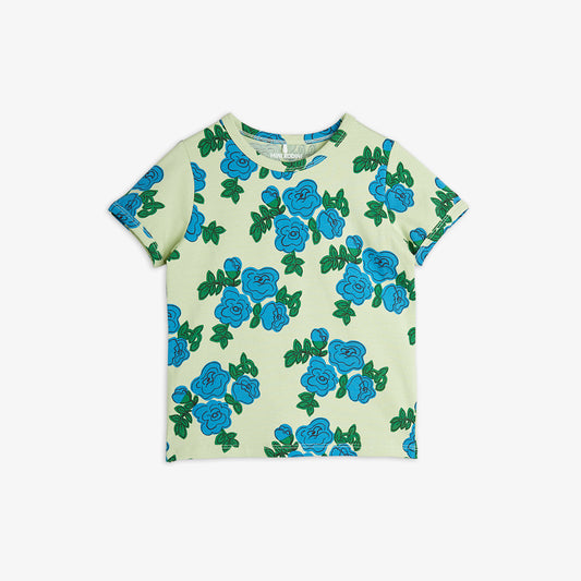 Camiseta de Manga Corta con Estampado de Rosas Azules – Verde | Mini Rodini