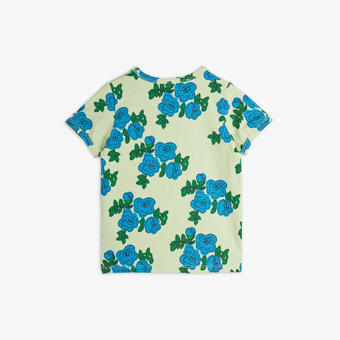 Camiseta de Manga Corta con Estampado de Rosas Azules – Verde | Mini Rodini