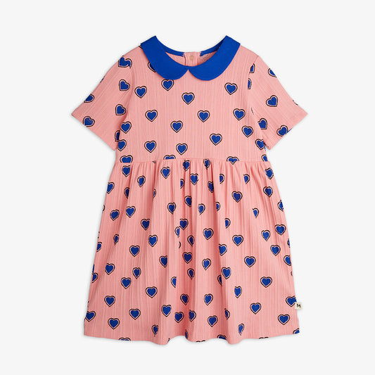 Vestido con Estampado de Corazones y Cuello Contraste – Rosa | Mini Rodini