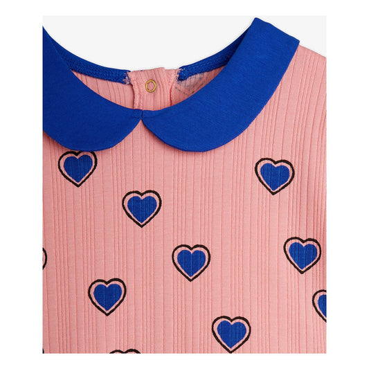 Vestido con Estampado de Corazones y Cuello Contraste – Rosa | Mini Rodini