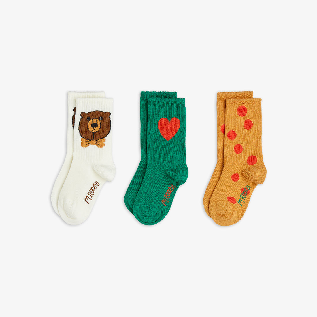 Pack de 3 Calcetines – Oso, Corazón y Lunares - Mini Rodini