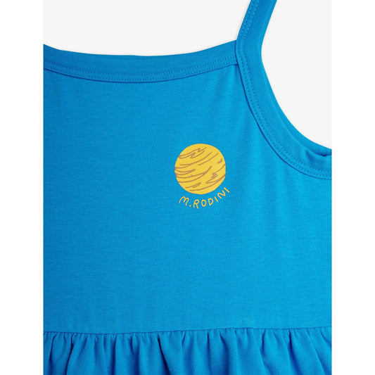 Vestido azul de tirantes con volantes – Mini Rodini