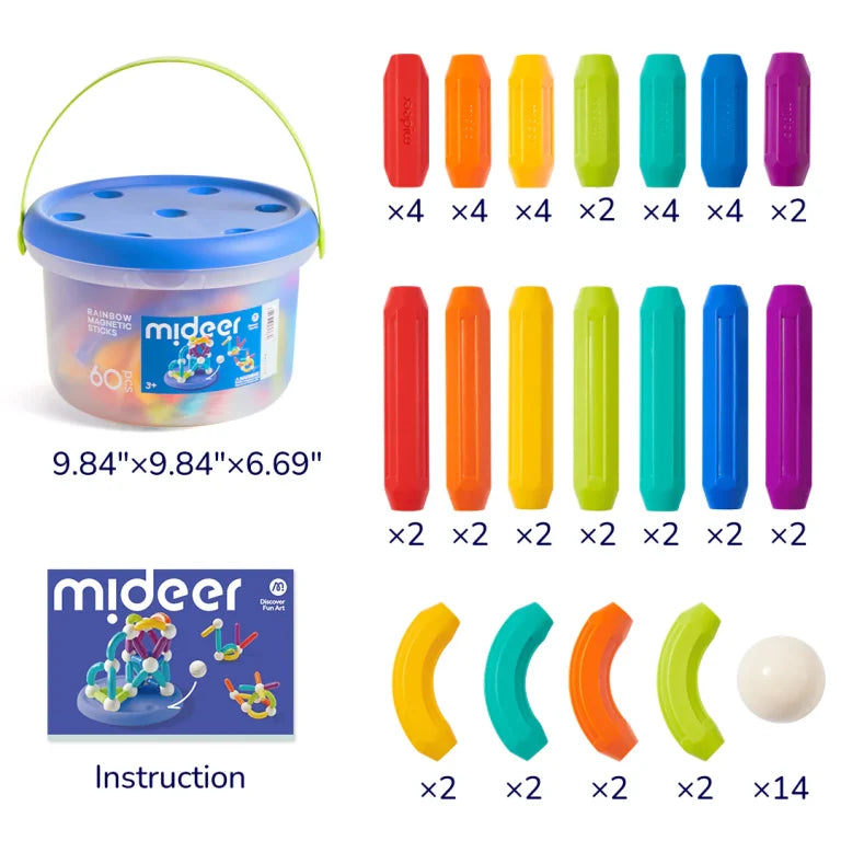 Juego Palitos Magneticos de construccion 60 elementos Mideer