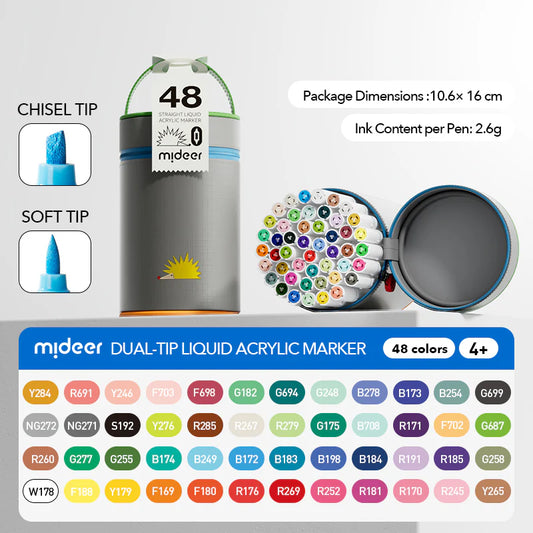 Rotuladores Acrílicos Líquidos Punta Doble – 48 Colores | Mideer