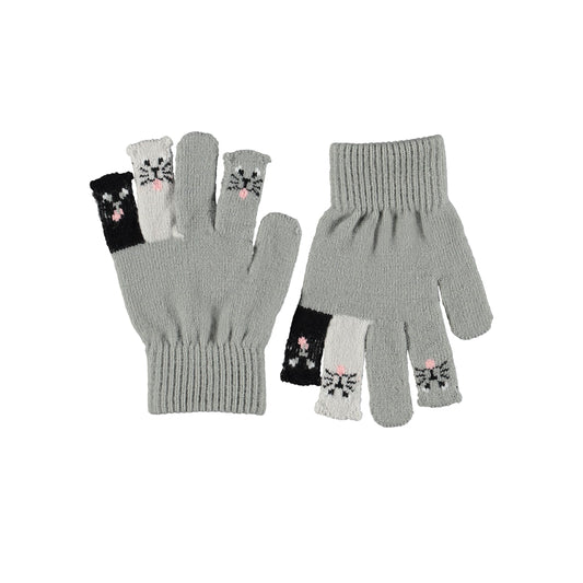 Guantes de punto gris con caritas de gato – Molo