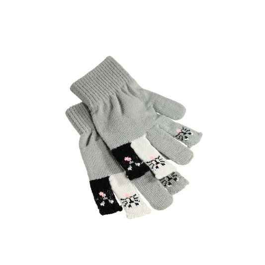 Guantes de punto gris con caritas de gato – Molo
