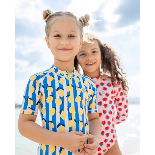 Bañador niña manga corta UPF50+ – Limoncello Stripes | Badawii