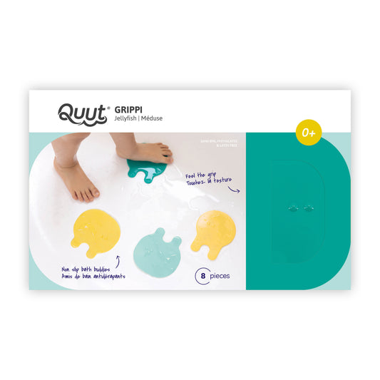 Grippi Jellyfish – Set de 8 Antideslizantes para Baño (Minty Yellow) | Quut