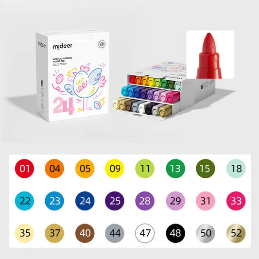 Rotuladores Acrílicos Puntas Redondas – Mideer (Pack de 24)