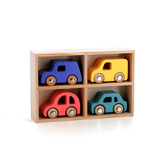 Pack de 4 Coches de Madera con Estantería – Vilac (Edición Multicolor)