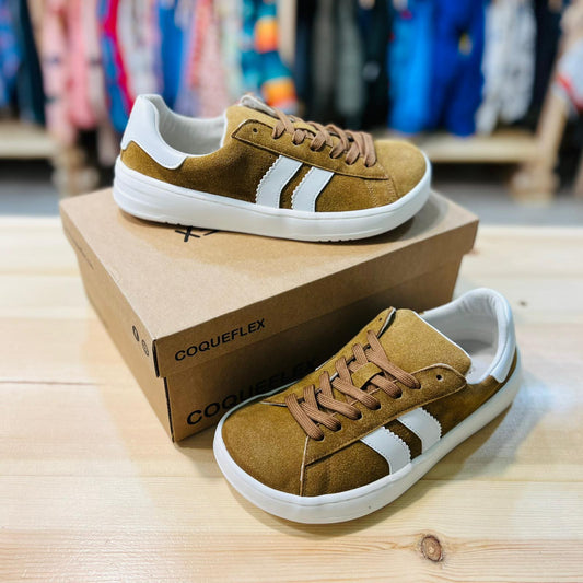 Zapatillas Barefoot Adulto “Cow Suede Micropelle” Tabaco/Blanco – Coqueflex