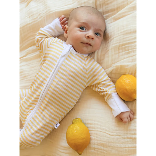 Pijama Zippy Romper de Bambú – Yellow Stripes | Lilulila