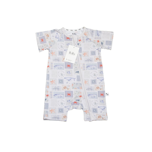 Pijama Corto Zippy Romper de Verano de Bambú – Ocean Life | Lilulila