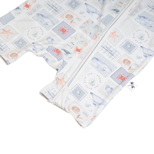 Pijama Corto Zippy Romper de Verano de Bambú – Ocean Life | Lilulila