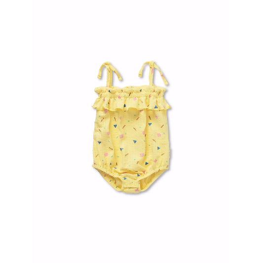 Pelele de bebé con volante y tirantes Sprinkle Print | Sproet & Sprout