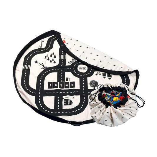 Saco de Almacenaje Reversible y Alfombra de Juego – Roadmap Blanco & Negro | Play & Go