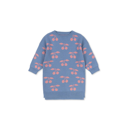 Vestido de punto azul con cerezas rosas – Konges Sløjd