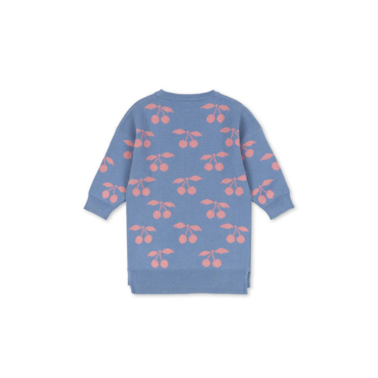 Vestido de punto azul con cerezas rosas – Konges Sløjd