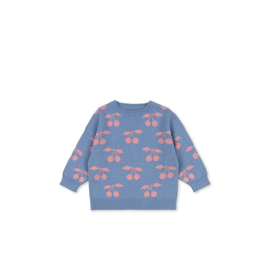 Jersey de punto azul con cerezas rosas – Konges Sløjd