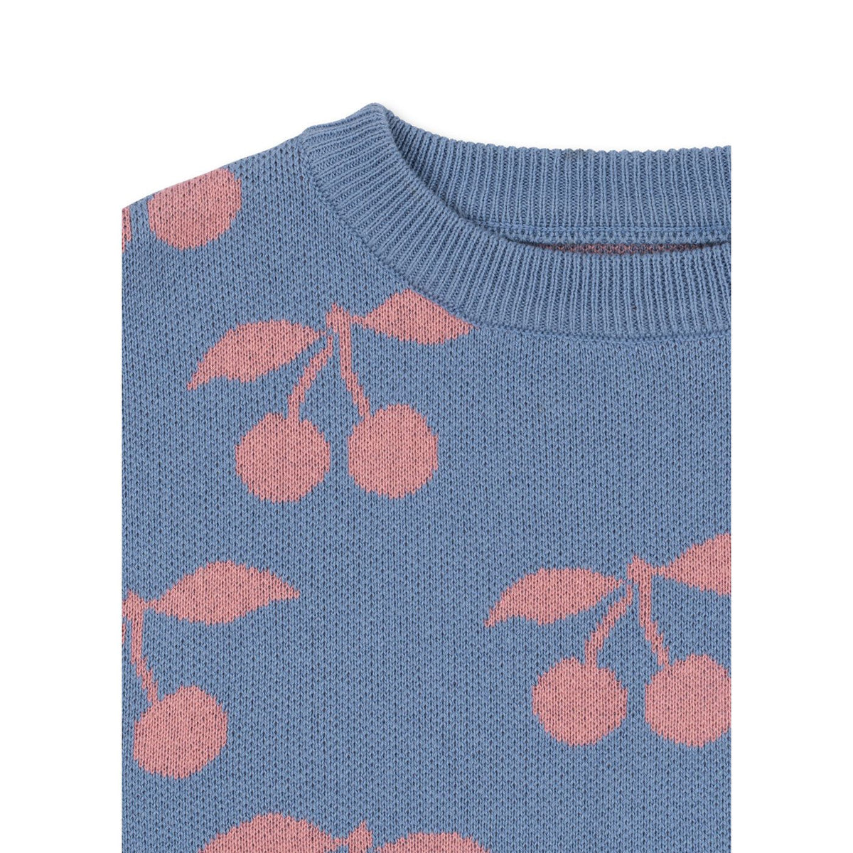 Jersey de punto azul con cerezas rosas – Konges Sløjd