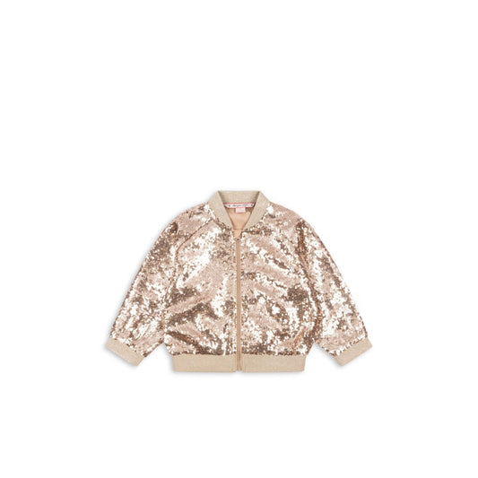 Bomber de lentejuelas doradas con lazo azul | Konges Sløjd
