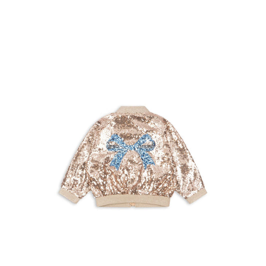 Bomber de lentejuelas doradas con lazo azul | Konges Sløjd