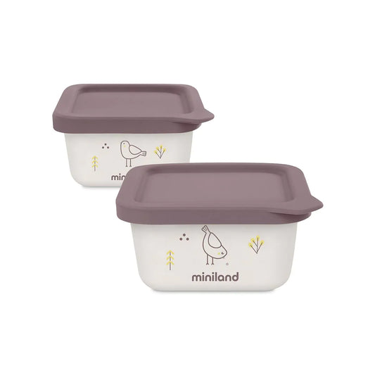 Tupper Minimix Miniland – Set de 2 Recipientes (Verde & Morado)
