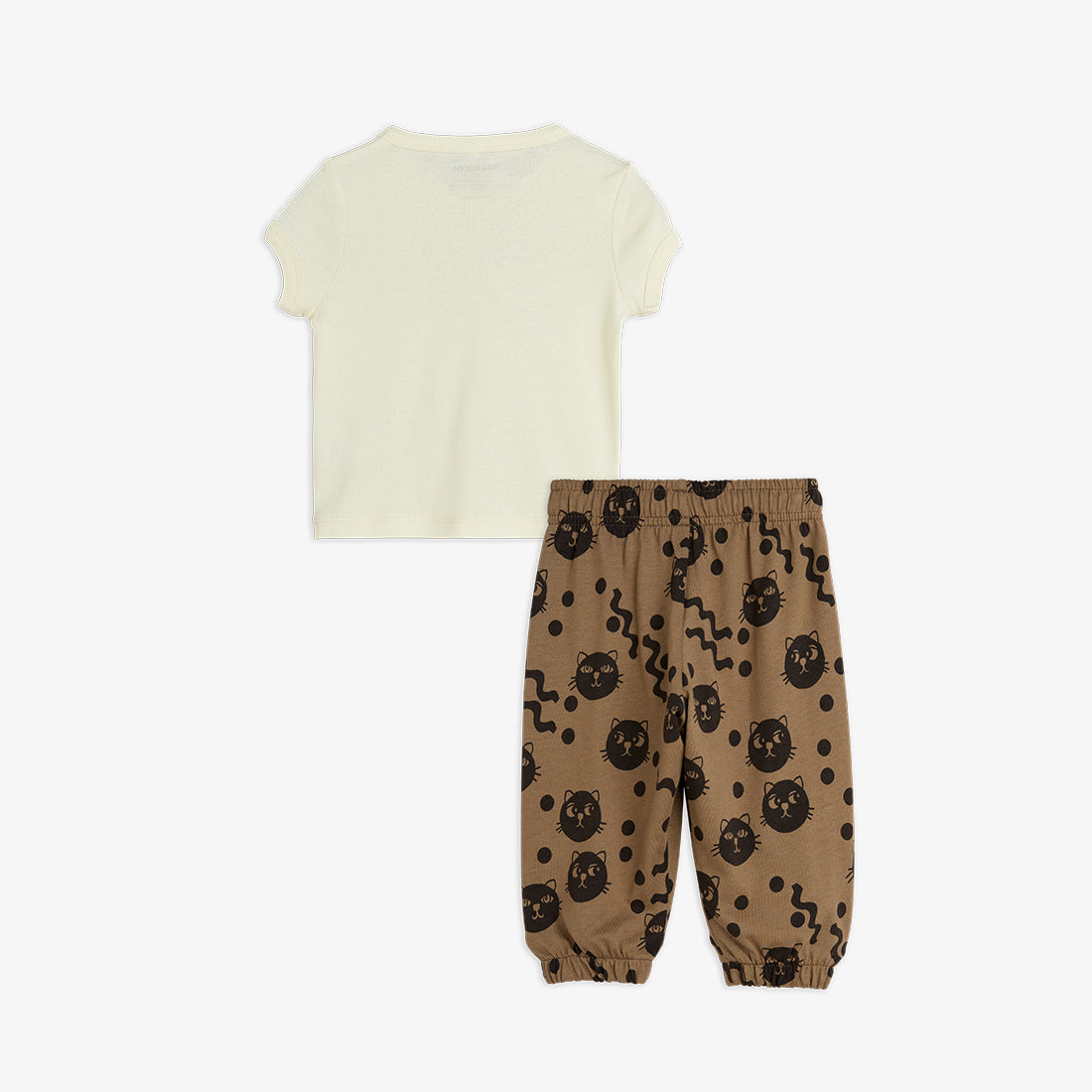Conjunto Bebé "Cats" – Off White y Marrón | Mini Rodini