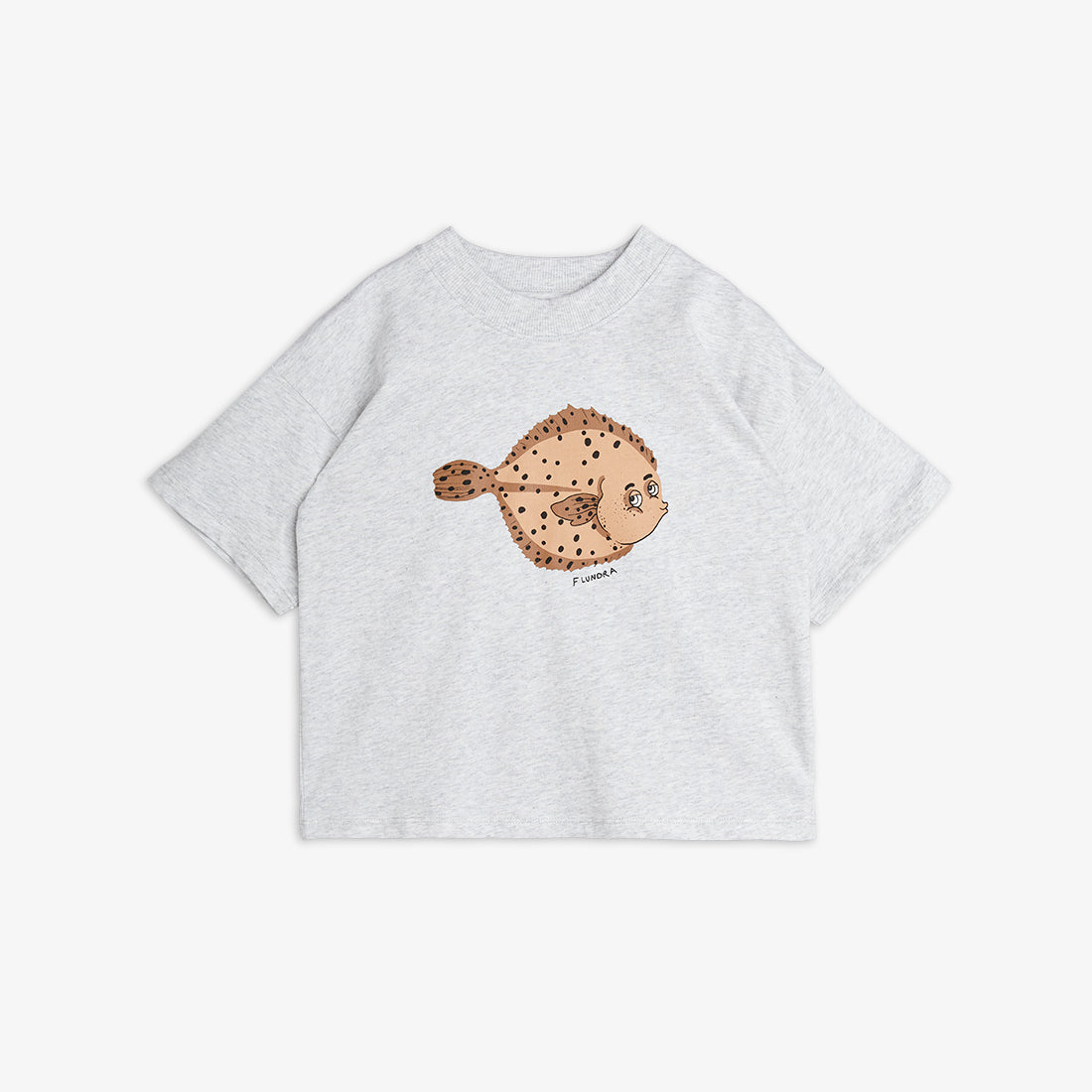 Camiseta de Manga Corta con Estampado de Pez Flundra – Gris Jaspeado | Mini Rodini