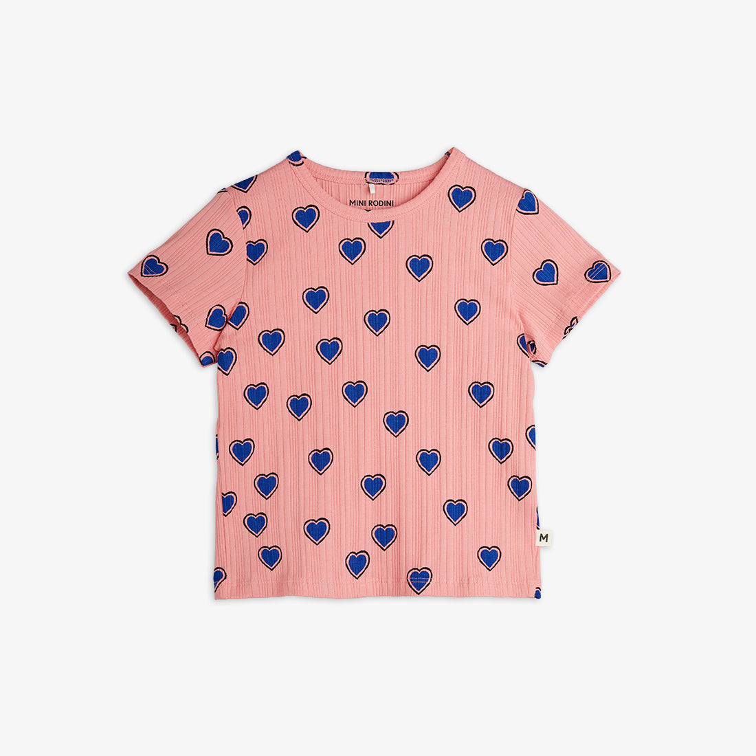 Camiseta de Manga Corta con Estampado de Corazones Azules – Rosa | Mini Rodini