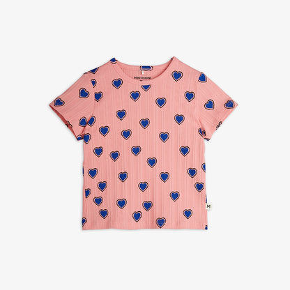 Camiseta de Manga Corta con Estampado de Corazones Azules – Rosa | Mini Rodini