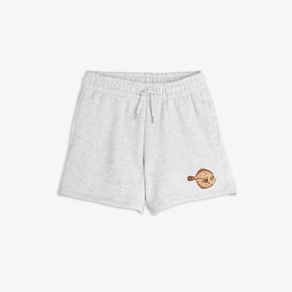 Pantalones Cortos con Estampado de Pez Flundra – Gris Jaspeado | Mini Rodini