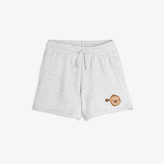 Pantalones Cortos con Estampado de Pez Flundra – Gris Jaspeado | Mini Rodini