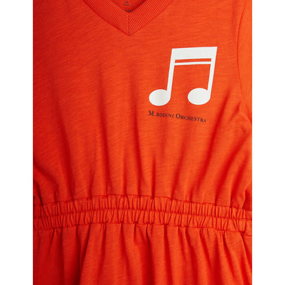 Vestido con Estampado de Nota Musical – Rojo Anaranjado | Mini Rodini