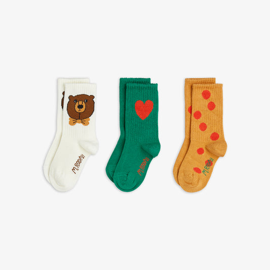 Pack de 3 Calcetines – Oso, Corazón y Lunares - Mini Rodini