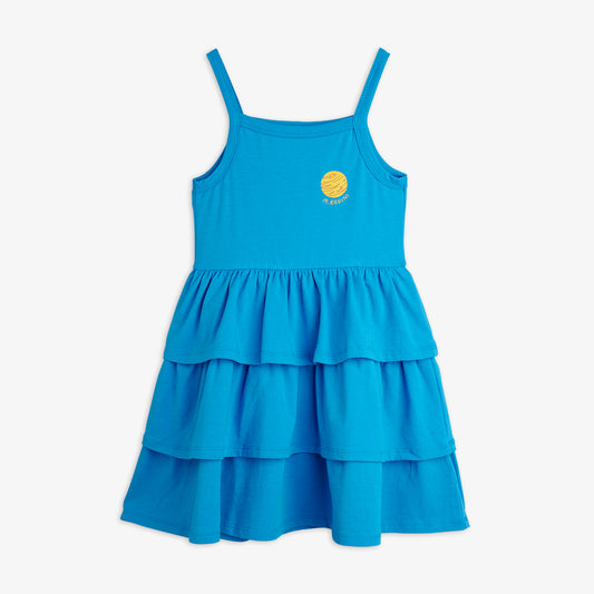Vestido azul de tirantes con volantes – Mini Rodini