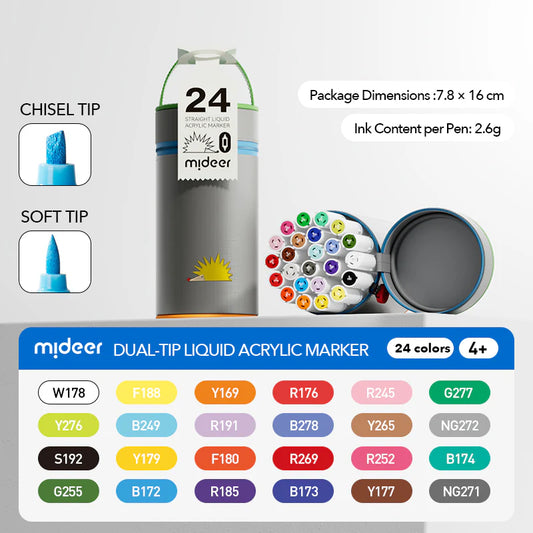 Rotuladores Acrílicos Líquidos Punta Doble – 24 Colores | Mideer