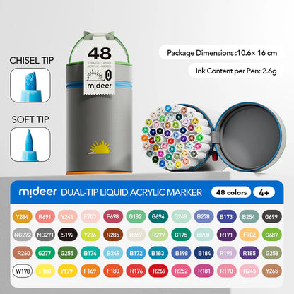 Rotuladores  Acrílicos Líquidos Punta Doble – 48 Colores | Mideer