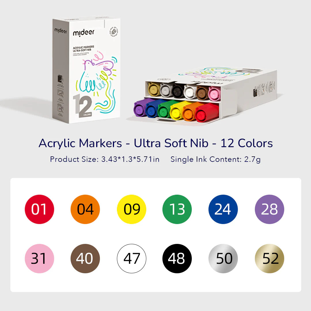 Rotuladores Acrílicos Puntas Ultra-Suave – Mideer (Pack de 12)