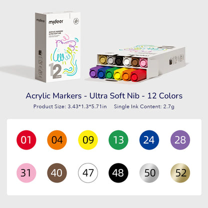 Rotuladores Acrílicos Puntas Ultra-Suave – Mideer (Pack de 12)