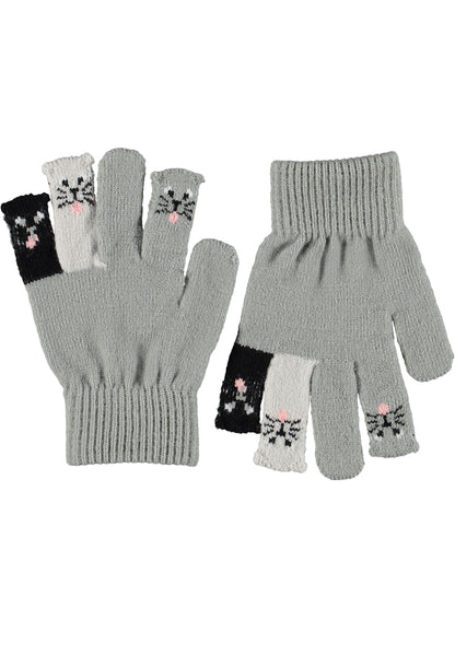 Guantes de punto gris con caritas de gato – Molo