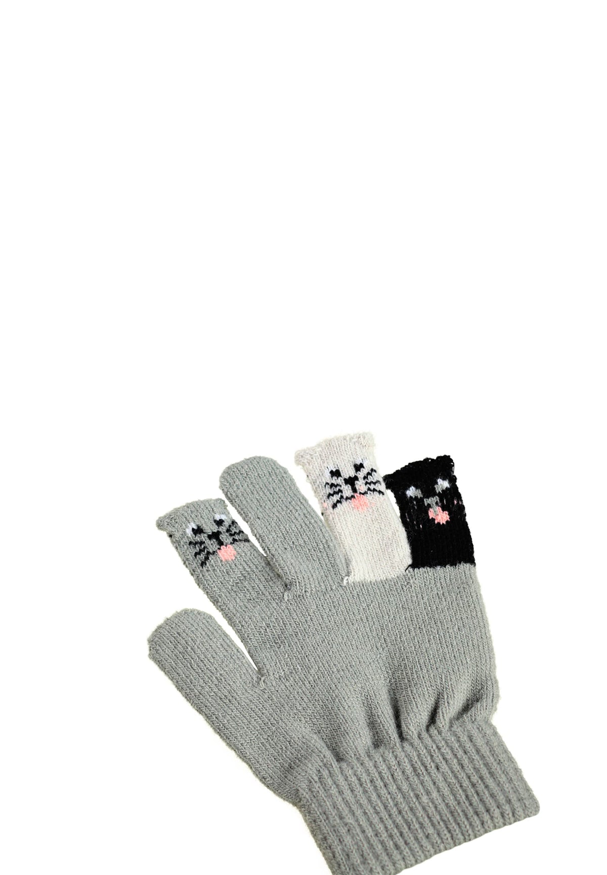 Guantes de punto gris con caritas de gato – Molo