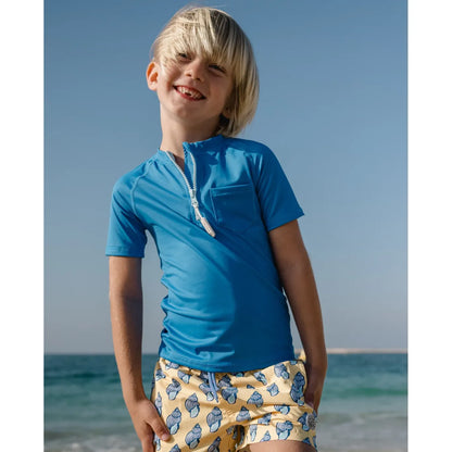 Camiseta UV niño manga corta UPF50+ – Mediterranean Blue | Badawii