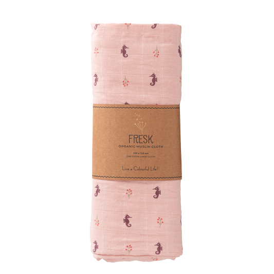 Muselina Orgánica Caballito de Mar Rosa 120x120 cm - Fresk