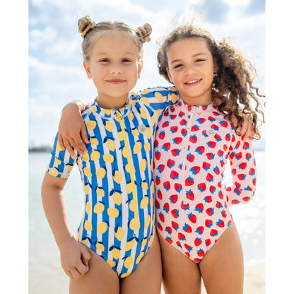 Bañador niña manga corta UPF50+ – Limoncello Stripes | Badawii