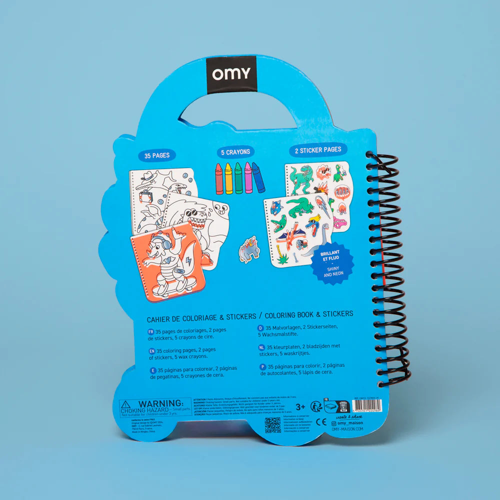 Libro de Pintar Dino – OMY (con ceras y pegatinas)