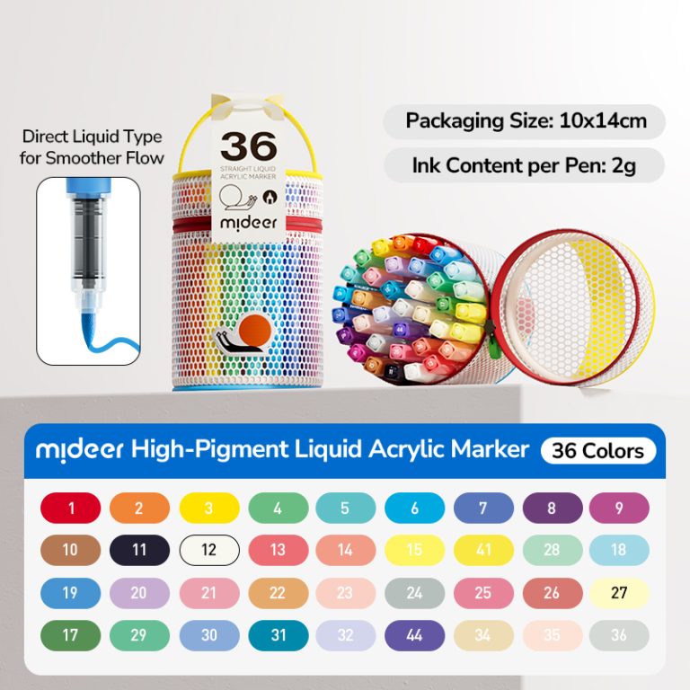 Rotuladores acrílicos Mideer Punta Pincel – Set de 36 colores