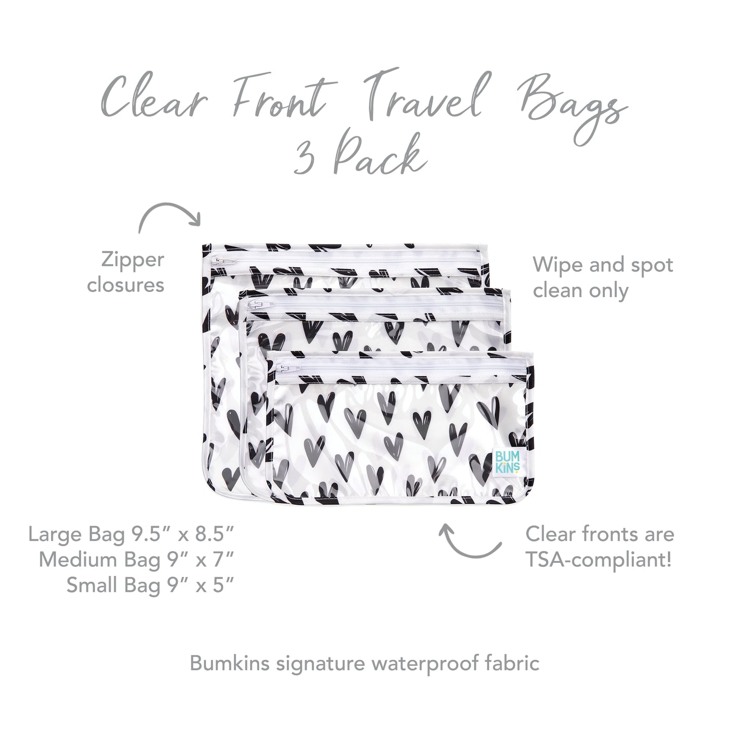 Set 3 Neceseres con Frontal Transparente – Bumkins (Corazones)