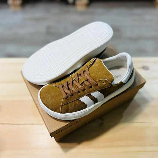 Zapatillas Barefoot Adulto “Cow Suede Micropelle” Tabaco/Blanco – Coqueflex